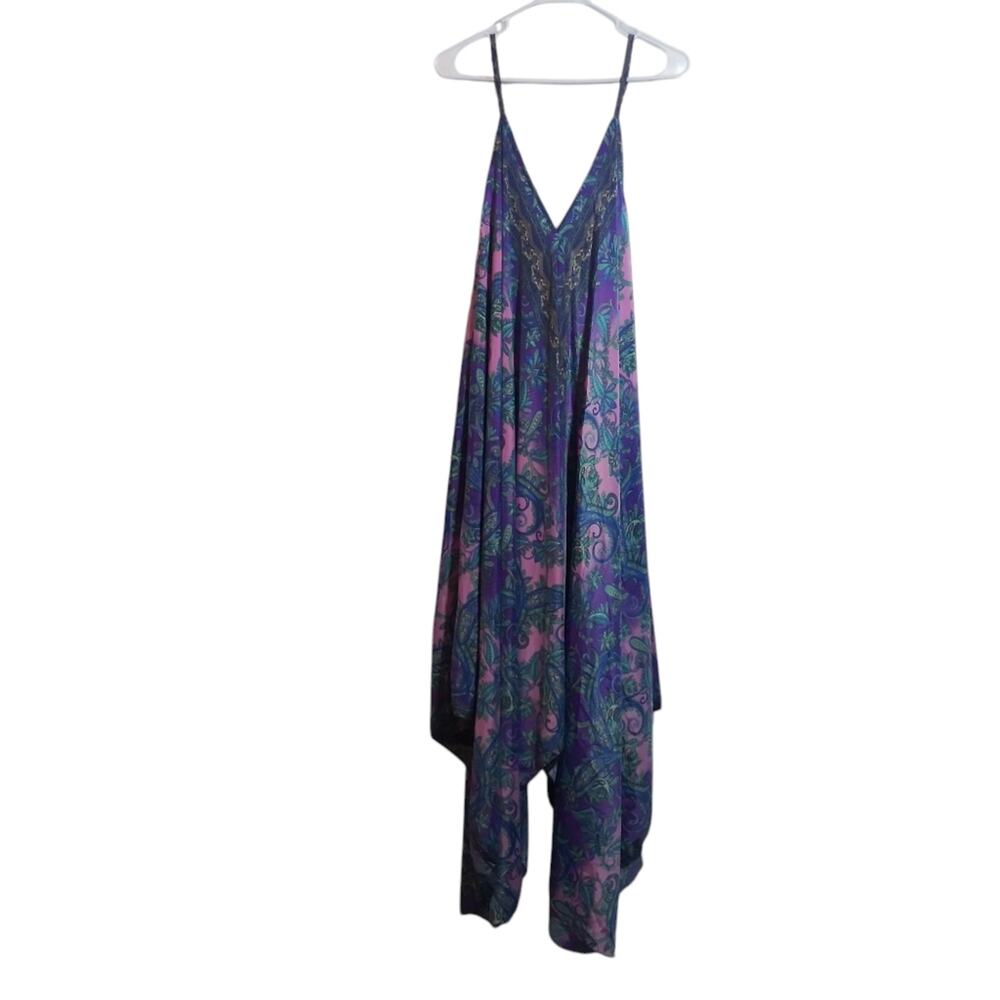 etc. Blue Paisley Colorful Asymmetrical Tank Silk Dress Vacation Size OS